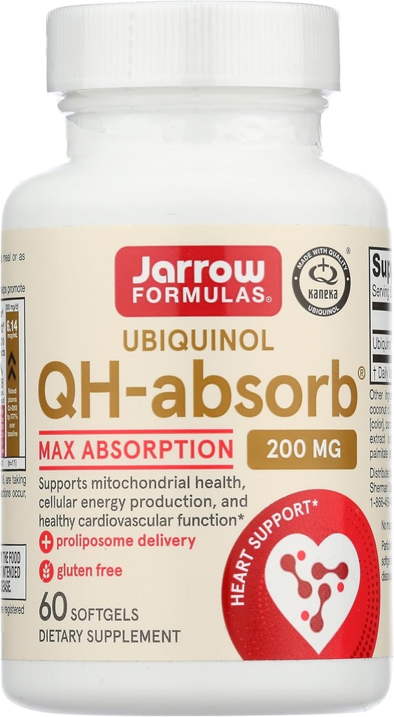 Fórmulas Jarrow QH-absorve 200 mg - 60 Softgels - Alta Absorção Co-Q10 - Forma Ativa Antioxidante de Co-Q10 - Suporta Produção de Energia Mitocondrial e Saúde Cardiovascular - 60 Servings