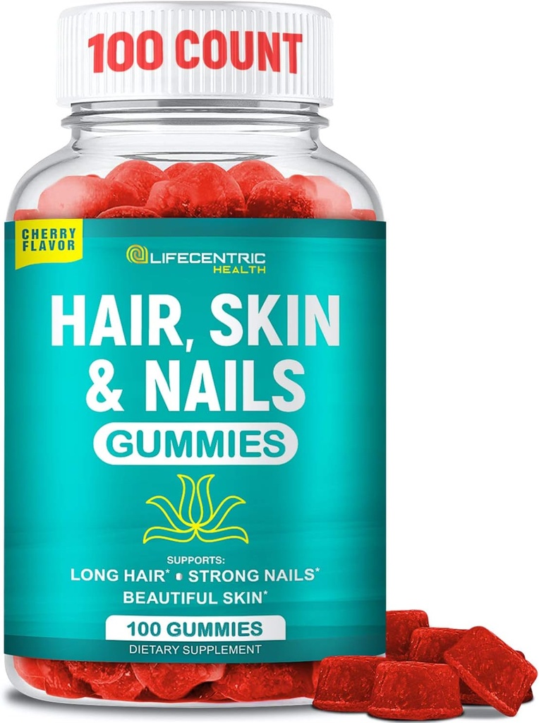 Pele de cabelo e unhas Gummies com alta potência Biotin 5000mcg ; Vitaminas de cabelo saborosos para mulheres homens e crianças ; Gluten Free Hair Nail and Skin Vitaminas Plus Biotin Gummies para o crescimento do cabelo