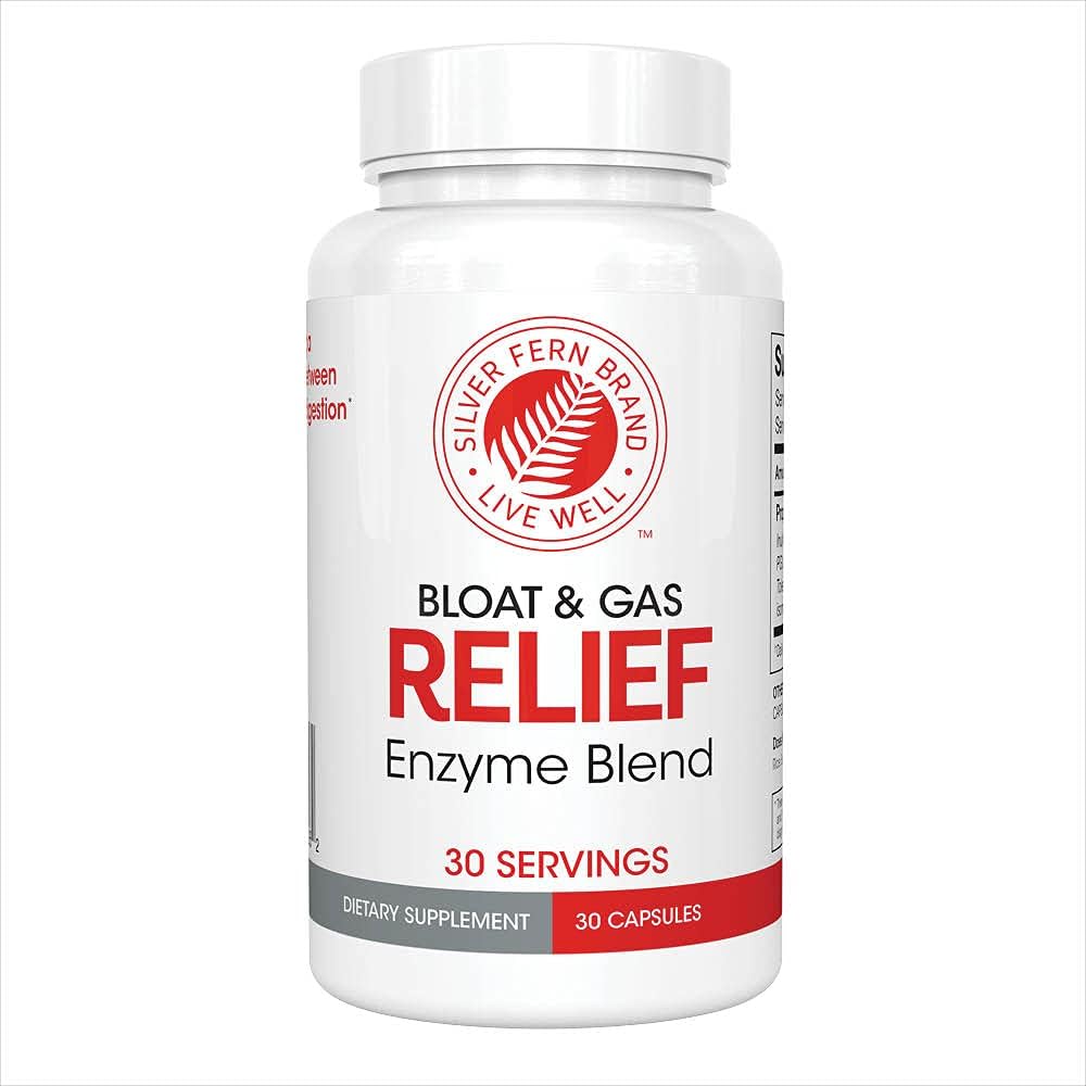 Silver Fern Bloat & Gas Relief Digestive Enzyme Blend - 1 бутылка = 30 порций - FODMAP & Bloating Digestion Supplement with Tolerase L, Pectinase & More (1 бутылка)