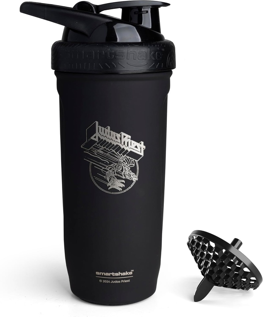 Smartshake Rockband Reforce Stainless Steel Protein Shaker Bottle 900 ml | 30 oz - Leakproof Screw-on Lid - BPA Free - Non Insulated - Unisex (Judas Priest logotyp)
