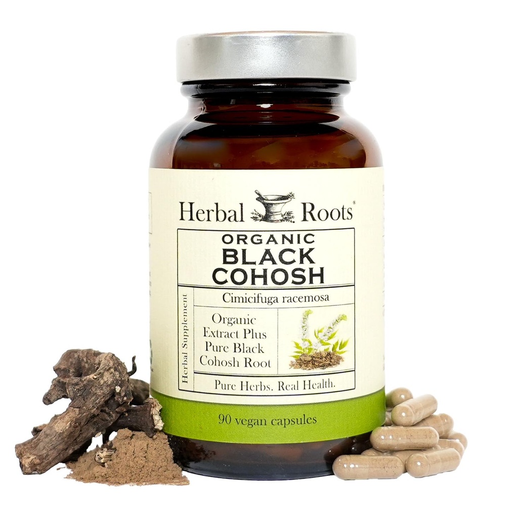 Herbal Roots Organic Black Cohosh Root | Extra Strength | Menopause and Menstrual Support for Women | 90 Capsules, Vegan