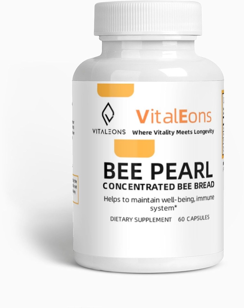 Bee Pollen Supplement - Bee Pollen, Propolis, in Royal Jelly - Vitaleons Bee Pearl - vsak biser ima vitamine, mikroelemente, polifenole in antioksidate (vegetarijansko, 60 kapsul)