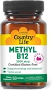 Country Life Methyl B- 12 3000 mcg Lozenges, Vegan, Methylcobalamin for Energy and, Easy Absorbowany, B12 Witamina, Wspiera poziomy energii, Stamina & Metabolizm, 50 Hrabia
