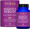 FRISKA Nightly Reboot Enzyme і Probiotics Supplement, Сприяє кращому травлення і сну, підтримує здоров'я кишечника для чоловіків і жінок, Мелатонін, ромашка, 30 капсули