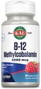 KAL Vitamin B12 Methylcobalamin 5000mcg, Hälsosam energi, Metabolism, Nerve & Red Blood Cell Support, * Fast Dissolve ActivMelts, Optimal Absorption, Natural Raspberry Flavor, 90 Servings, 90 Micro Tabs