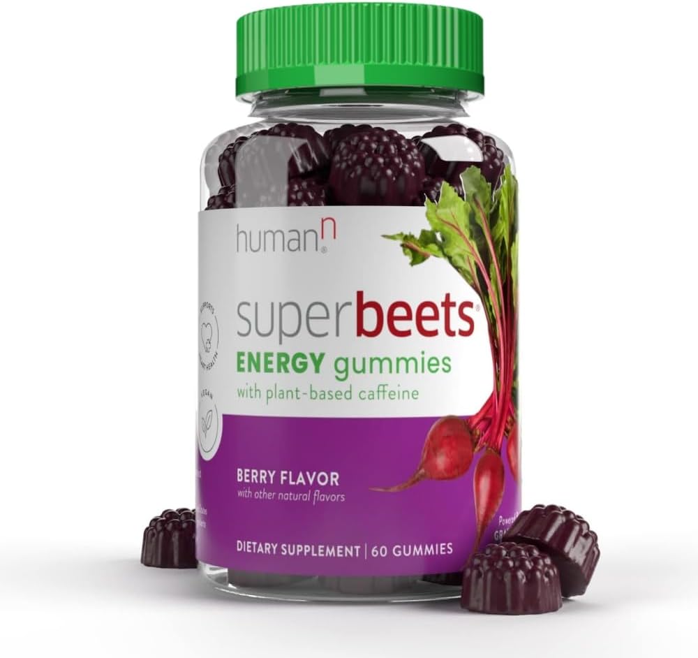 HumanN SuperBeets Energy Gummies - Quick Energy & Mental Focus - Bantuan Meningkatkan Oxide Nitric - Mendukung Tekanan Darah Sehat & Circulation - Antioksidant, Non-GMO - Berry Flavor, 60 Count