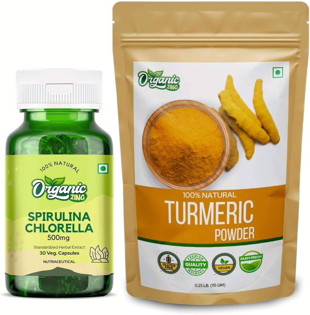 ORGANIC ZING Spirulina Capsules- 30Cap & Turmeric Toz- 115g