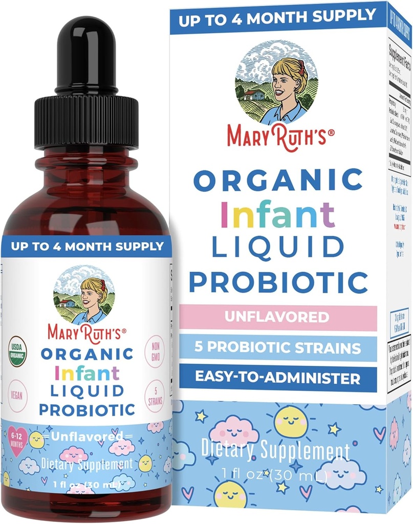 MaryRuth Organics USDA Organic Infant Liquid Probiotic Drops Orgânicos Probióticos Bebê Essencials Probióticos para Bebês