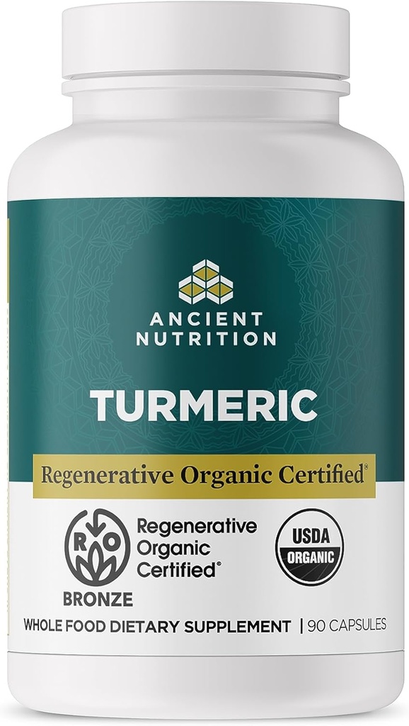 Antigua Nutrición Regenerativa Cápsulas Turméricas certificadas orgánicas, una vez al día, Use como suplemento conjunto y apoya la inflamación, Gluten Free, Paleo y Keto Friendly, 90 Conde