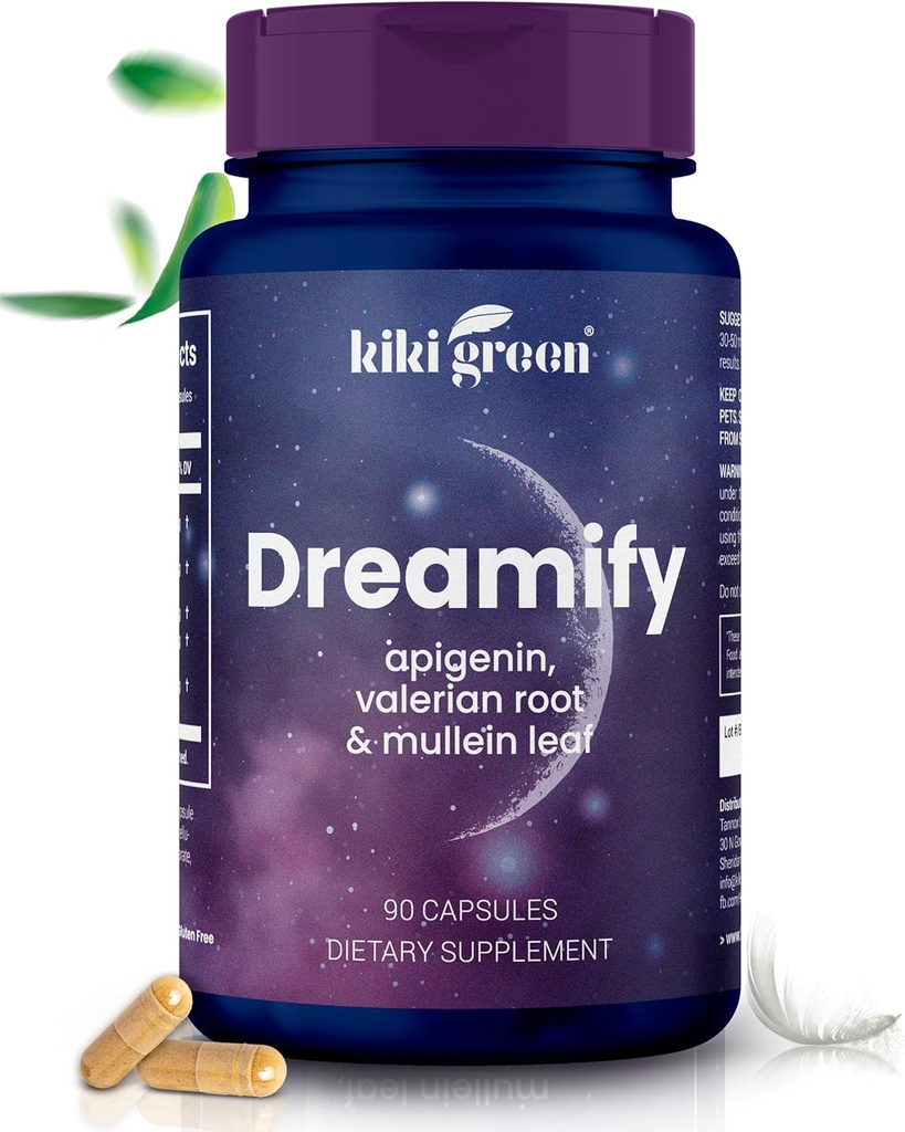 KIKI Green DREAMIFY supplement - Apigenin, Valeriaan wortel, Mullein bladextract - rust, ontspanning, gezonde slaapcyclus - 90 Vegan Capsules