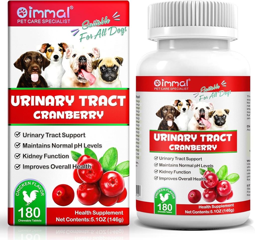 개를위한 크랜베리, 개를위한 180P 크랜베리 우린 태블릿 - Bladder Infection, Urinary Tract, Bladder Stone & Dog UTI, 애완 동물 보충 개, 닭 맛 - 180P Chewable 정제