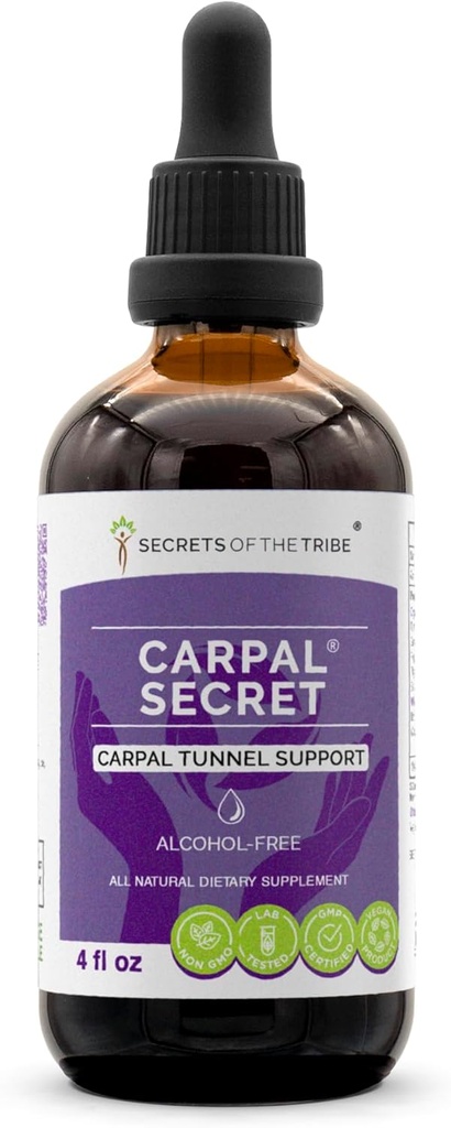 Segredos da tribo - Carpal Secret, Carpal Tunnel Support, Suplemento de suplementos de herba solta extracto líquido sen alcohol (4 fl oz)
