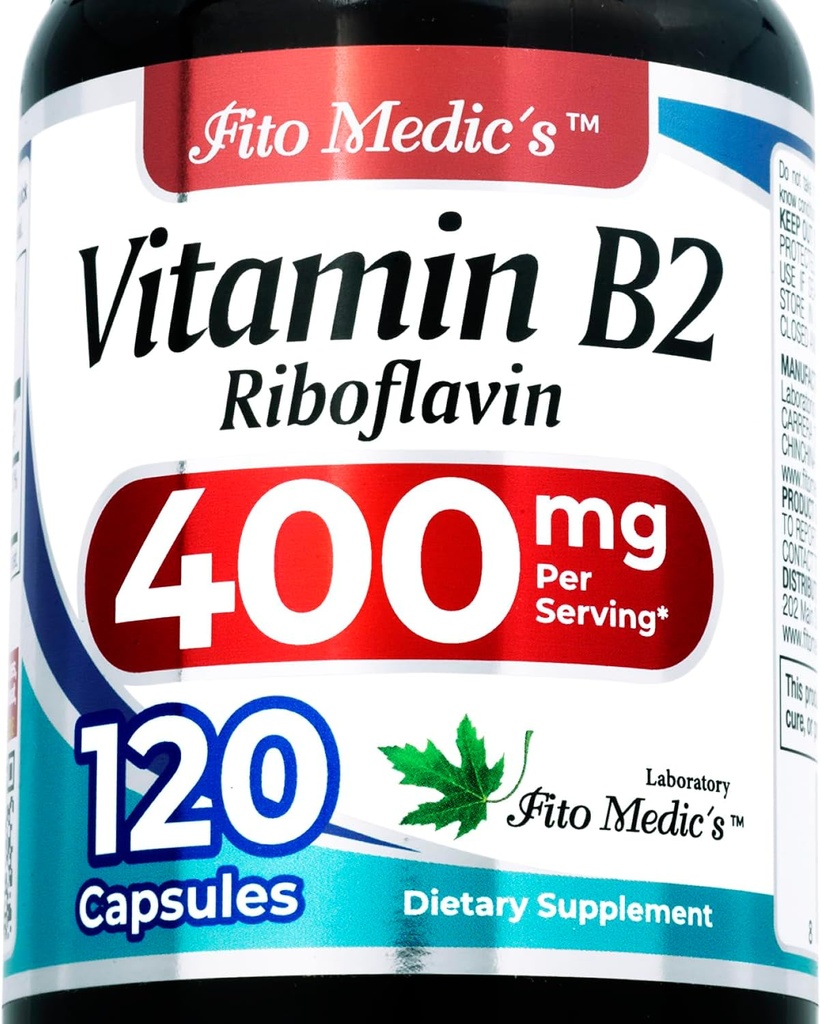 המעבדה של FITO MEDIC | ויטמין B2 | 120 קפסולות | 400 מ"ג | riboflavin 400 מ"ג | ויטמין 400 מ"ג | B2 | riboflavin | Ultra High Absorption.