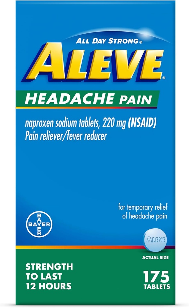 Aleve Hovedpine Smerte Reliever & Feber Reducer Tablets, Naproxen Natrium, for Hovedpine, Smerte Medicin for voksne, Hovedpine Smerte Relief Pills, 175 Tælling