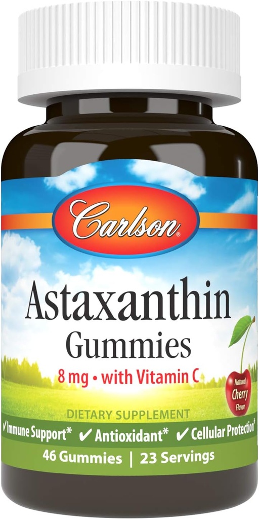 Carlson - Astaxanthin Gummies, Vitamin C, Immune Support, Antioksid, Heart Health, Non-GMO, Cherry Flavor, 46 Vegetarian Gummies ilə