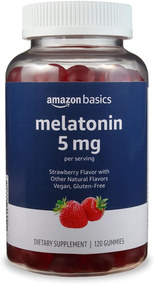Basics Melatonin, Sleep Support Gummies, Strawberry Flavor, 5mg, 120 Conde (antes Solimo)