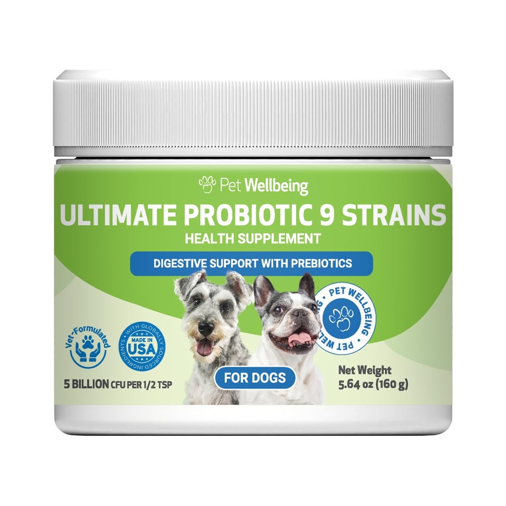 Pet Wellbeing - Ultimate Probiotic 9 Strains for Cats and Dogs - Natural Support for Digestion and Urinary Tract Health 160 Grams.