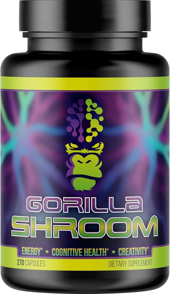 גורילה Mind Shroom Nootropic Mushroom (6700 מ"ג) - 270 קפסולות / Includes Lions Mane, Cordyceps, Reishi, Maitake / Increased Energy Immune Modulation, Enhanced Cognitive Functioning