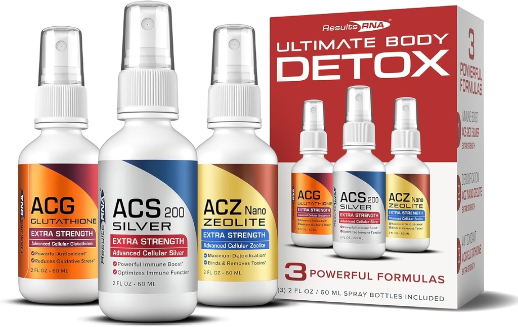 Wyniki RNA - Ultimate Body Detox Extra Strength System - ACS 200 Silver / ACZ Nano Zeolite / ACG Glutathione są klinicznie (2 oz - 30 Służenia - 2000 mg)