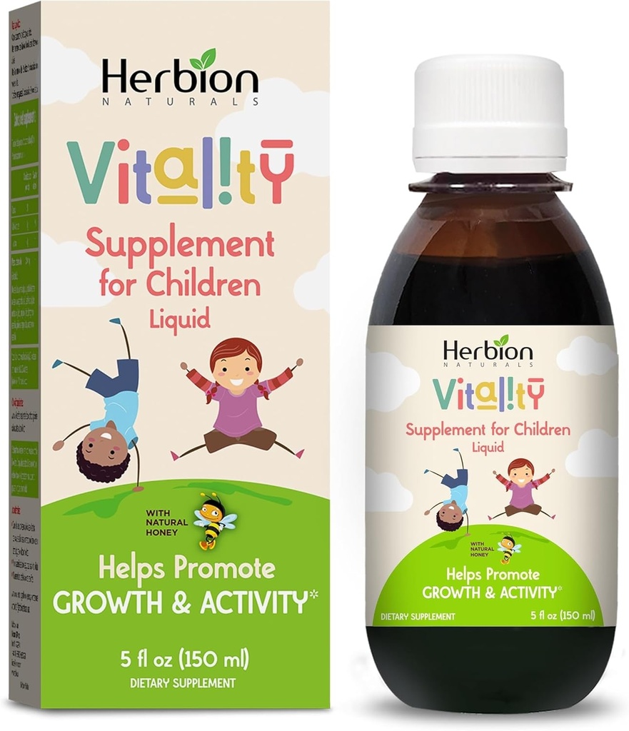 HerBION Naturals Vitality תוסף לילדים, מקדם צמיחה ו Appetite, Relieves Fatigue, משפר ביצועים נפשיים וגופניים, עבור ילדים 1 שנה ומעלה, 5 Fl Oz (Pack של 1)
