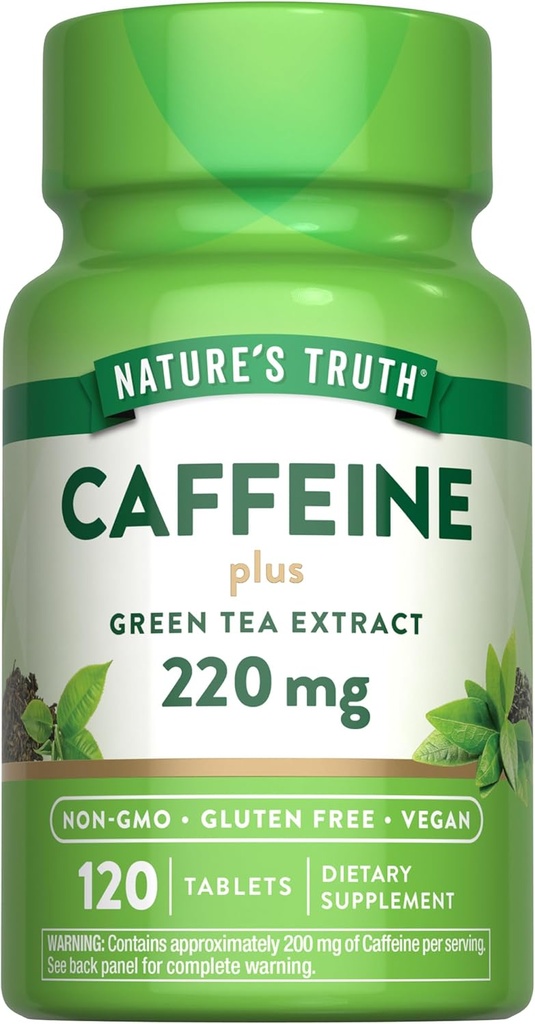 Nature 's Truth Cafeline Pigułki 124; 220mg 124; 120 Hrabia 124; Z Green Tea Extract 124; Wegan, Non-GMO & Gluten
