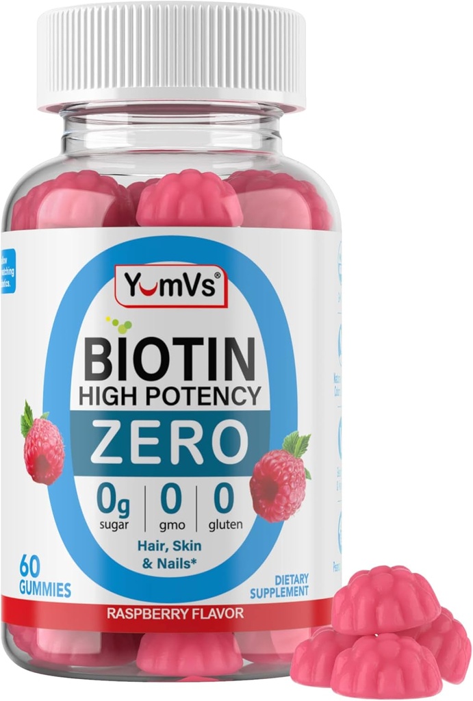 Biotin Gummies Sukker Gratis – 5000 mikrog høy potens Biotin for hår, hud og negler – Null sukker, ikke-GMO, Glutenfri, Vegansk bringebær Gummies – 60 greve