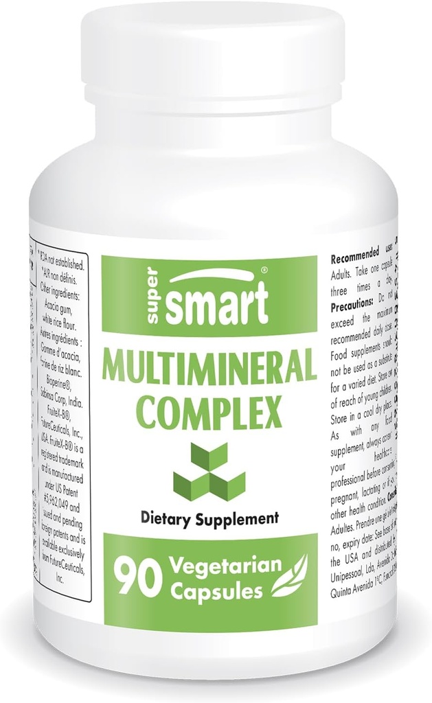 SuperSmart - Multimineral Complex Supplement (Full Spectrum) - с магнием, цинком, бором, кальцием, хромом, селеном, йодом, калием | Non-GMO & Gluten Free - 90 вегетарианских капсул