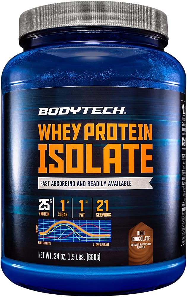 BODYTECH Wei proteïne isolaat poeder - 25 Gram eiwit per portie, Ideaal voor post-workout spieropbouw en groei, rijke chocolade smaak, Bevat melk en soja (1.5 pond / 21 porties)