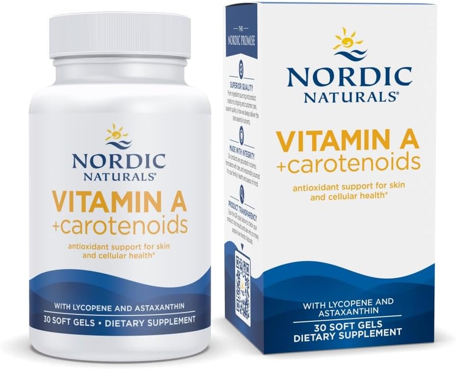 Nordic Naturals Vitamin A + Carotenoids, Unflavored - 30 Soft Gels - Lycopene & Astaxanthin - Supports Skin, Cellular Health - Non-GMO - 30 Servings