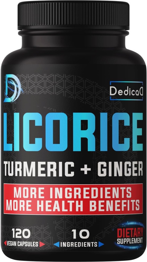 Licorice Root kapsulak 4 hilabete 6800mg Skin, Digestio eta Immune Osasun Laguntza - 10in1 Mixed Turmeric Curcumin, Ginger Root, Peppermint Leaf & beste batzuk - Ez-GMO - 120 kapsula Vegan