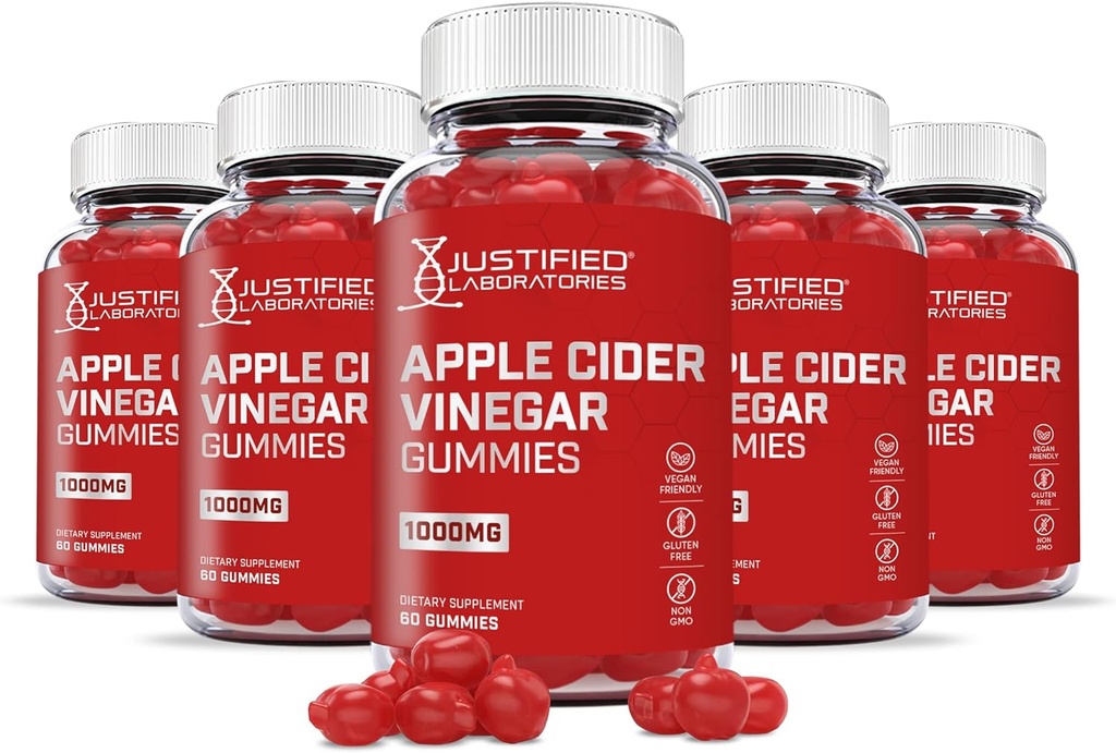Justified Laboratories (5 팩) Apple Cider Vinegar Gummies 1000MG ACV 와 Pomegranate Juice Beet Root B12 300 Gummys
