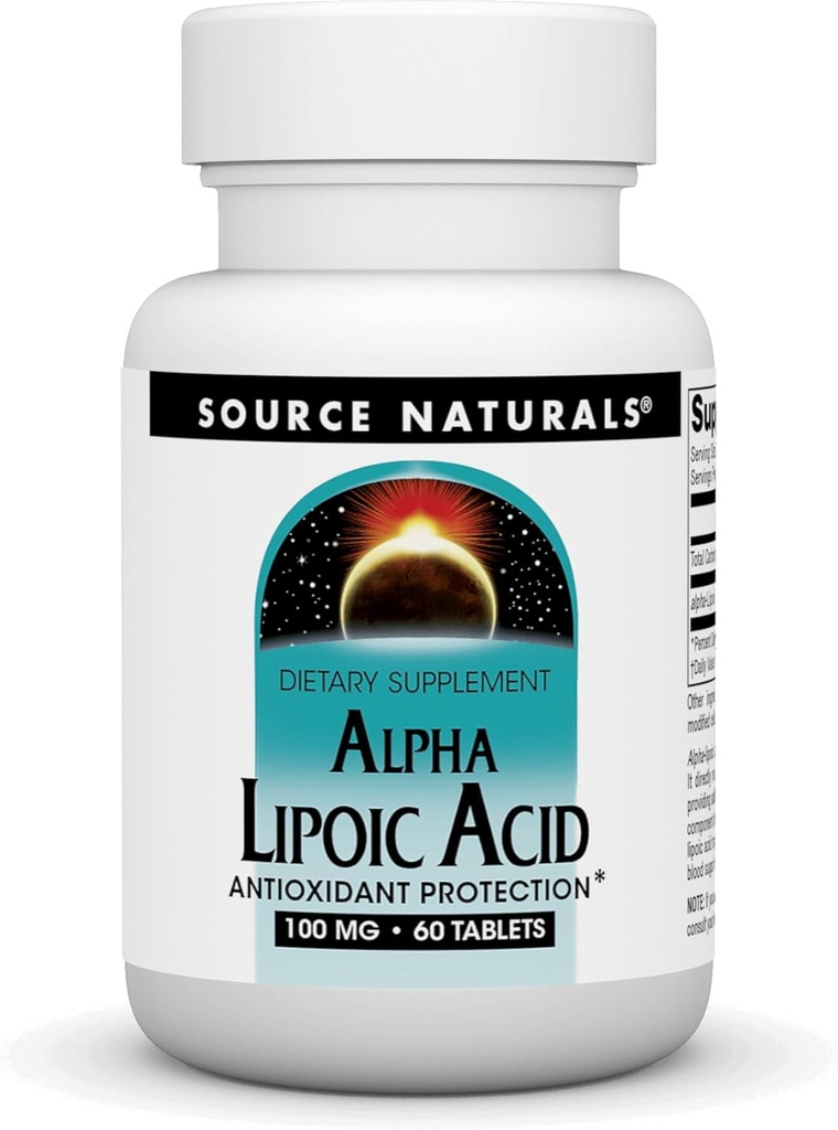 Bron Natuurlijken Alpha Lipoïnezuur Ondersteunt gezonde suiker Metabolisme, leverfunctie en energieproductie* -100 mg - 60 tabletten