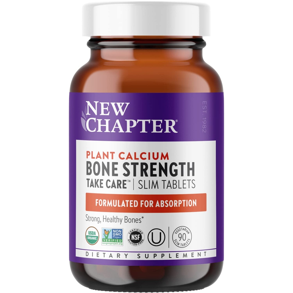 New Chapter Calcium Supplement - Bone Strength Whole Food Calcium with Vitamin K2 + D3 + Magnesium, Vegetarian, Gluten Free 90 Count (1 month supply)
