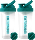 Utopia Home Protein Shaker Bottle - (Pack of 2) 28- Ounce Shaker bottle For Protein Mixes - Fitness Olahraga Protein Mixer Shake Bottle (Clear / Teal)