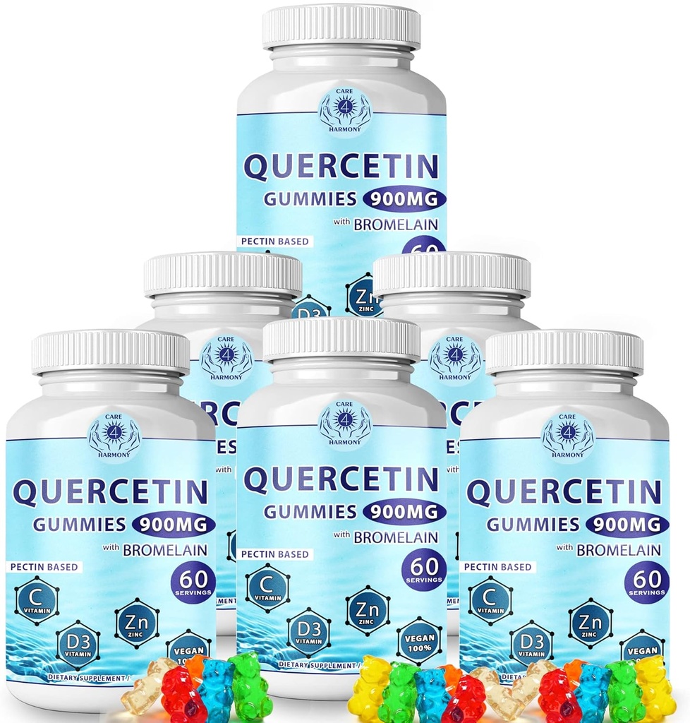 Quercetin Gummies - Quercetin with Bromelain Vitamin C + Zinc Vitamin D3 - Chewable Quercetin 900mg Supplements - Quercetin for Kids and Adults (6)