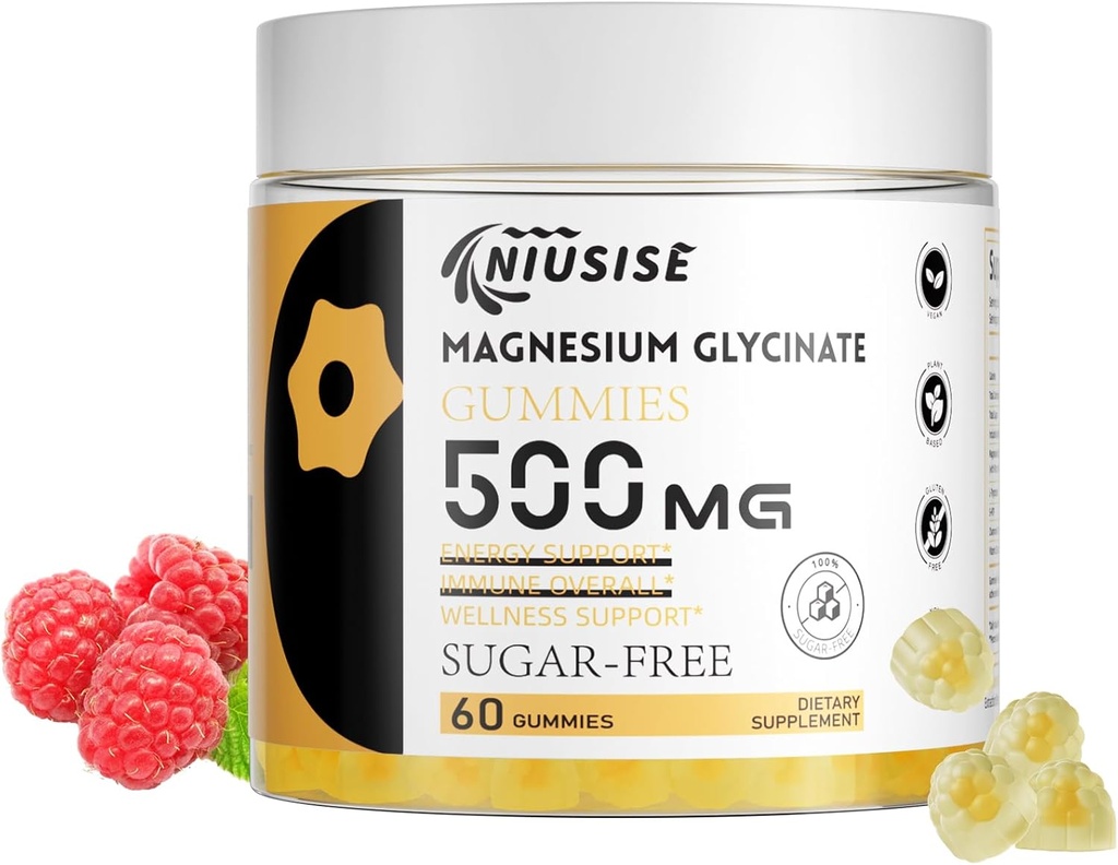 Magnesium Glycinate Gummies 500mg, Sugar Free Gummies med L-tryptophan 500mg - Magnesium Gummies Supplement Chewable Gummies for kvinner og menn Vegan, organiske gummier 60 greve