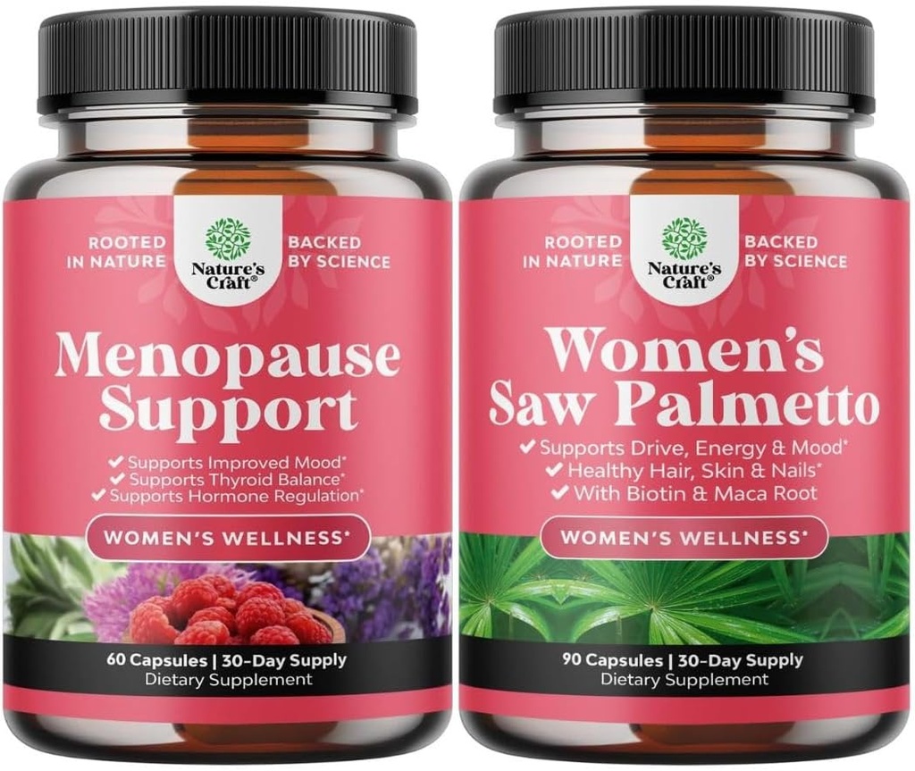 Night ters, Hot Flashes və Mood Swings üçün Menopause üçün Menopause əlavə, Dong Quai, Chaste Berry və Black Cohosh Root və Maca Root və Biotin ilə Palmetto baxın
