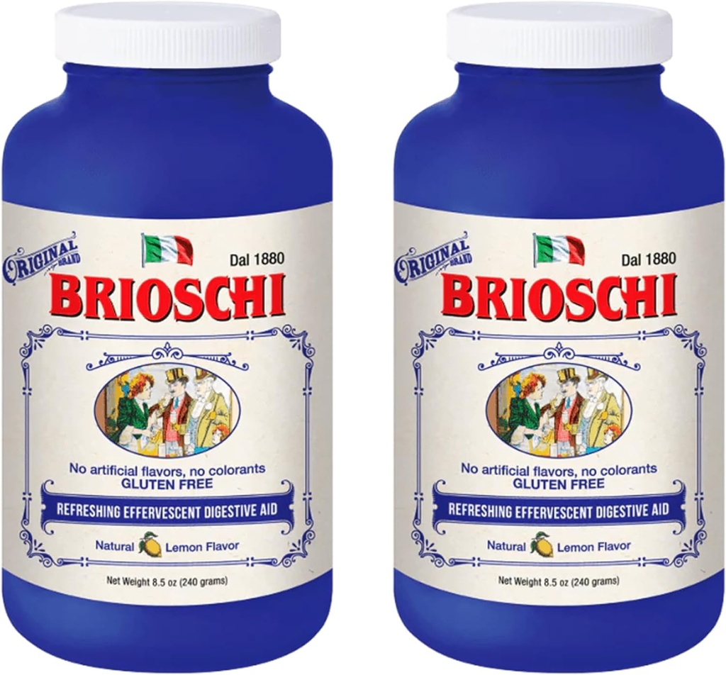 Brioschi Italy Lemon Flavored Efferveshead Heartburn, Upset Stomach, Rūgšties nevirškinimas, 8.5 oz butelis (pakuotė 2)