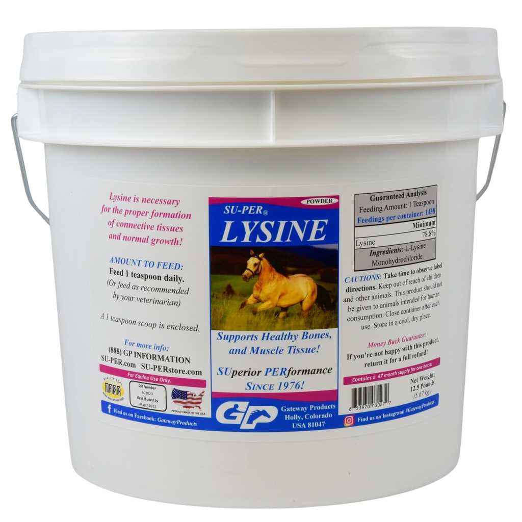 SU-PER Lysine Supplement for Horses - Supports Healthy Bones & Muscle Tissues - Equine Essential Amino Acid - 12.5 Pound, 47 Month Supply