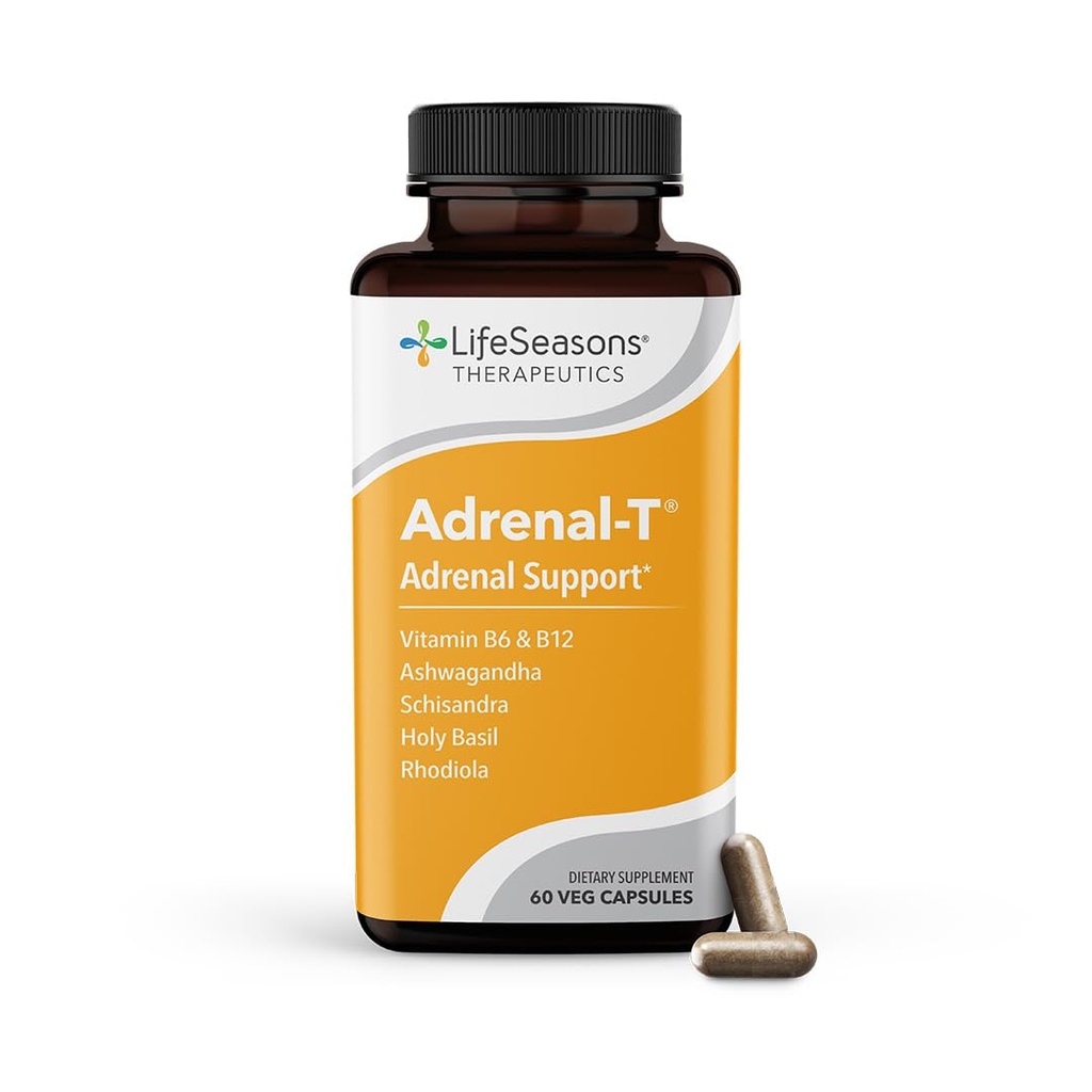 LifeSeasons Adrenal-T - Adrenal Fatigue Support Supplement - Helps Lower Cortisol - Avoid Burnout - Aids Stress Management - Energizing - with Ashwagandha Adaptogens - 60 Capsules