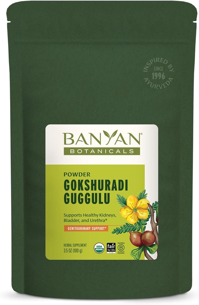 Banyan植物学 Gokshuradi Guggulu Powder – 与 Guggulu 和 Gokshura 的有机Ayurvedic 补充剂 – 健康尿道切除术和肾脏支持* 3.5 oz – 非GMO 可持续来源 Vegan