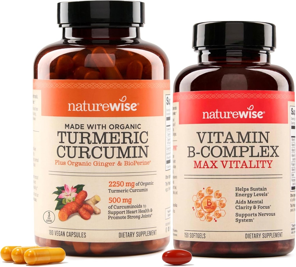 NatureWise Curcumin Turmeric 2250mg & Vitamin B Kompleks untuk Perempuan dan Pria - 150 Softgels Mintal Clarity Energi Cellular Dukungan