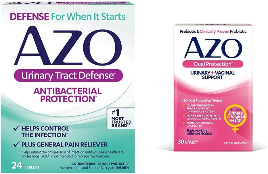 AZO Urinary Tract Defense Antibacterial Protection, Helps Control a UTI Μέχρι να μπορέσετε να δείτε έναν γιατρό 24 Count + Dual Protection, Urinary + Κολπική Υποστήριξη*, Prebiotic Plus Probiotic, 30 Count