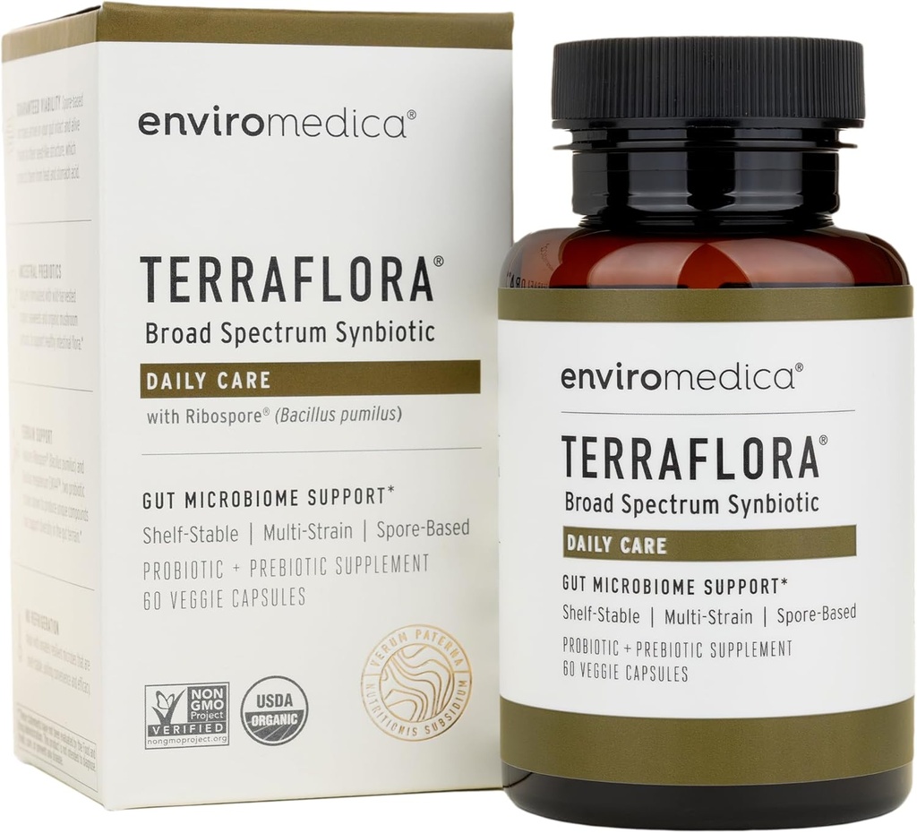 Terraflora Daily Care sintetico di probiotici e prebiotici per le donne e gli uomini 60 ct, Soil Based, Shelf Stable, allergen Friendly Spore Based Supplement Capsules Promote Gut Health by Enviromedica