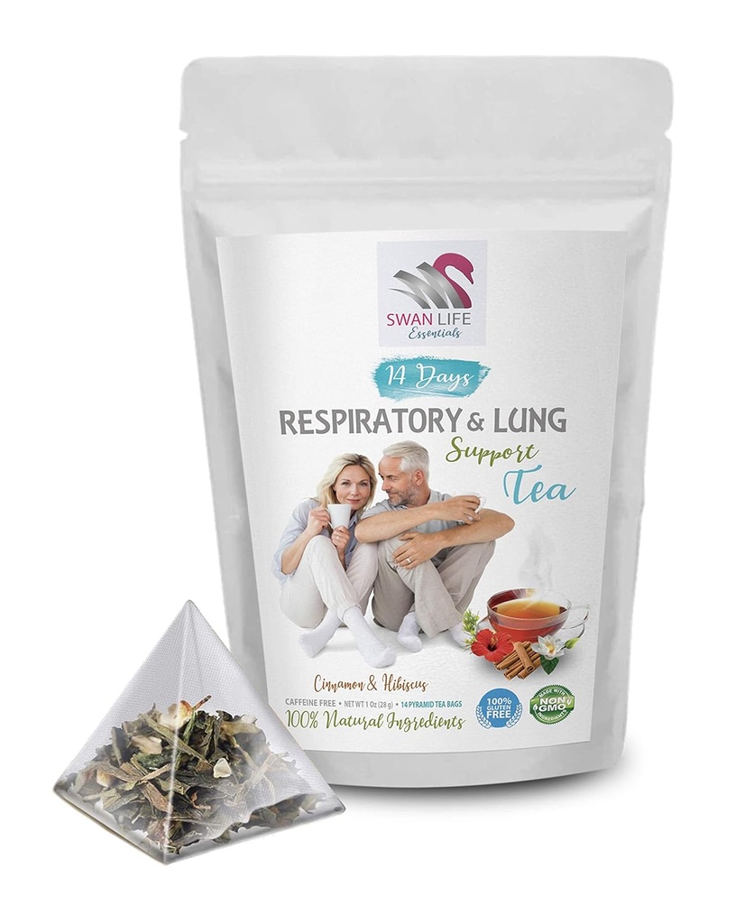 Chá de hortelã - RESPIRATORY E LUNG APOIO TEA 14 Dias - astragalus membranaceus raiz, canela, hibisco, raiz de Marshmallow, chá de ervas orgânicas, ervas de suporte pulmonar, chá imunológico - 1Pack 14 sacos
