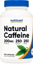 Nutricost Natuurlijke Cafeïne 200mg, 250 Vegetarische Capsules - Glutenvrij, Non-GMO