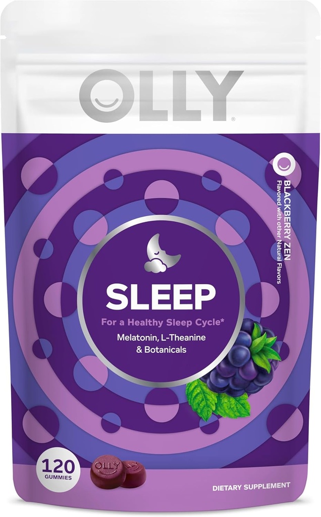 Olly sleep Gummy, 3 mg Melatonin, L-Theanine, Chamomile, and Lemon Balm Extracts, BlackBerry Flavor, 60 Day Supply - 120 count