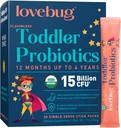 Lovebug Kids Probiotiko Hautsa zuntz prebiotikoarekin - Toddler Immunity Support & Constipation Relief - USDA Probiotiko organikoak haurrentzat Gut & Digestive Health (Ages 1-4) - 30 Pack (ez ikusia)