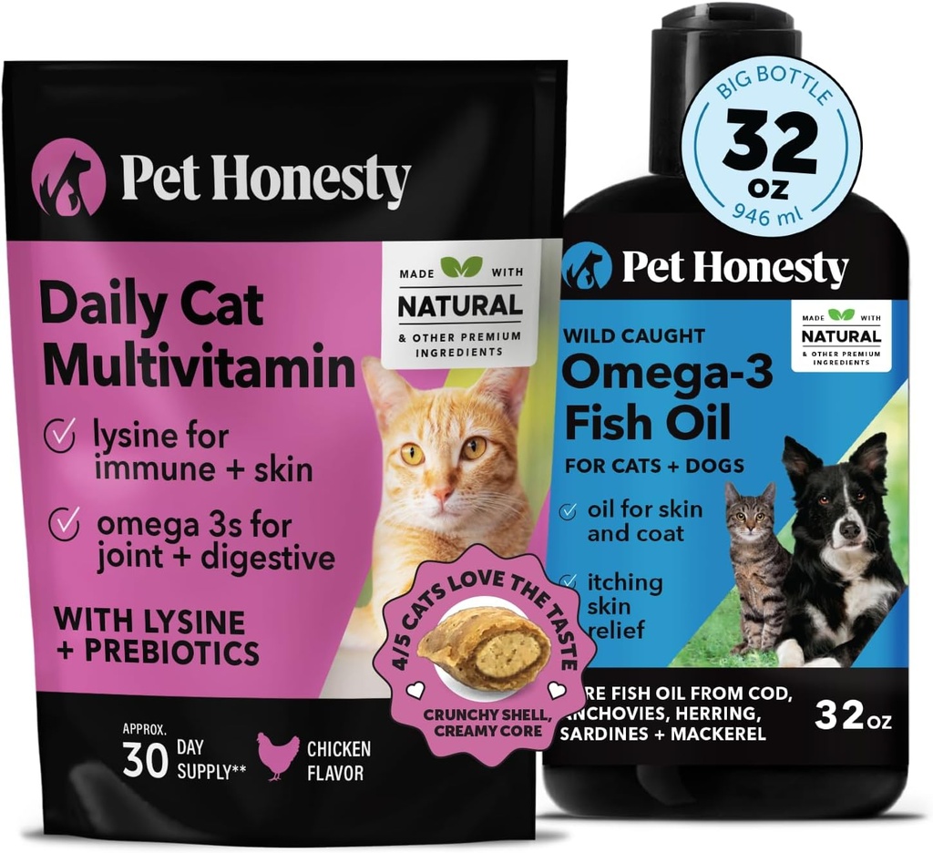 Cat Multivitamin Chews + Omega 3 Fish Oil Supplement för hundar och katter - Cat Treats for Health, Immune, Joint Support, Skin & Coat, Digestion och Overall Wellness | Kyckling (30-dag Supply)