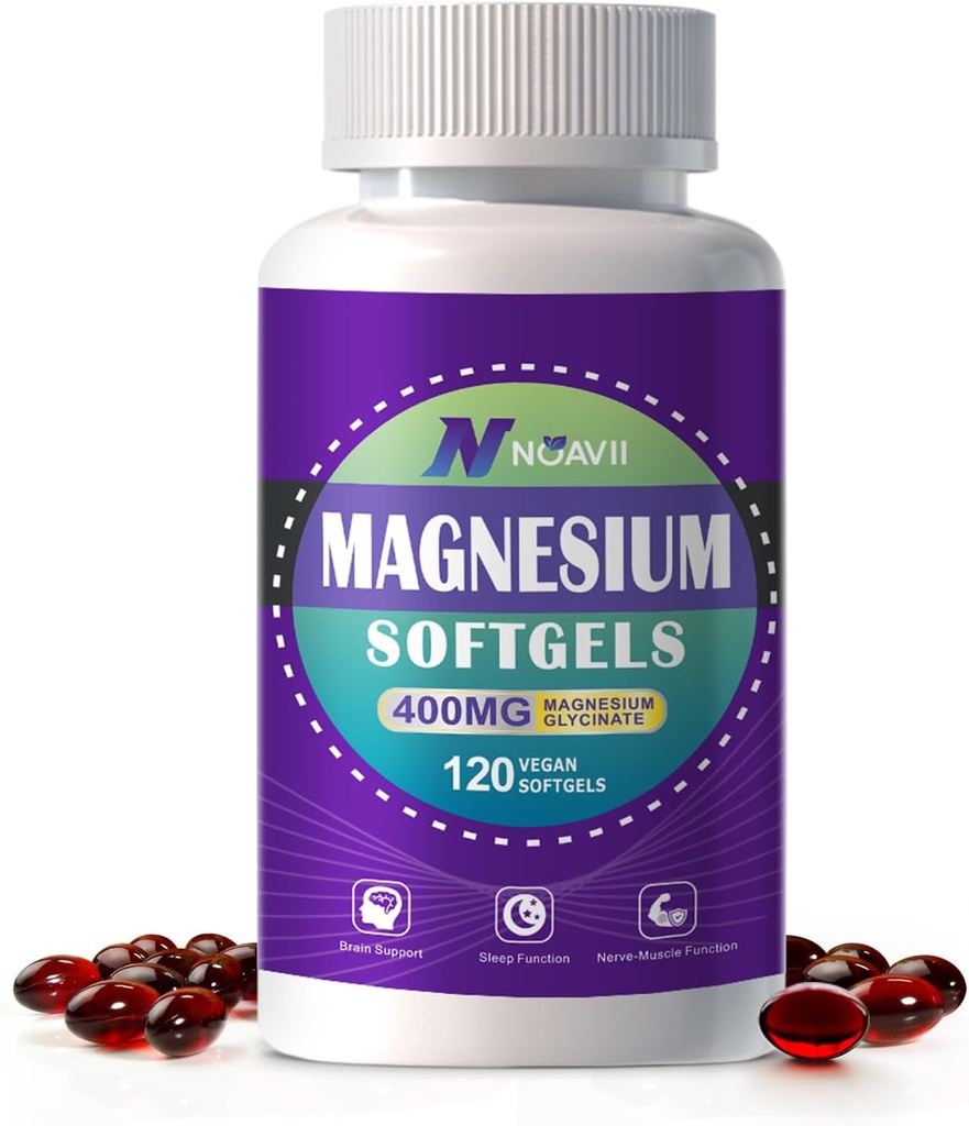 Magnesium Supplement Softgels, Easy Absorption Magnesium Glycinate Gel Capsules 400mg med D3 & K2, High Bioavailability Magnesium för Sleep & Calm Support, Nervous, Muscle & Bone Health